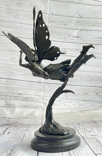 Flying Angel Fairy Bronze Sculpture Marble Base 16" x 13"