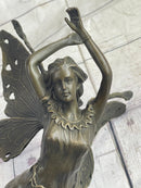 Flying Angel Fairy Bronze Sculpture Marble Base 16" x 13"