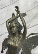 Flying Angel Fairy Bronze Sculpture Marble Base 16" x 13"