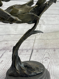 Flying Angel Fairy Bronze Sculpture Marble Base 16" x 13"
