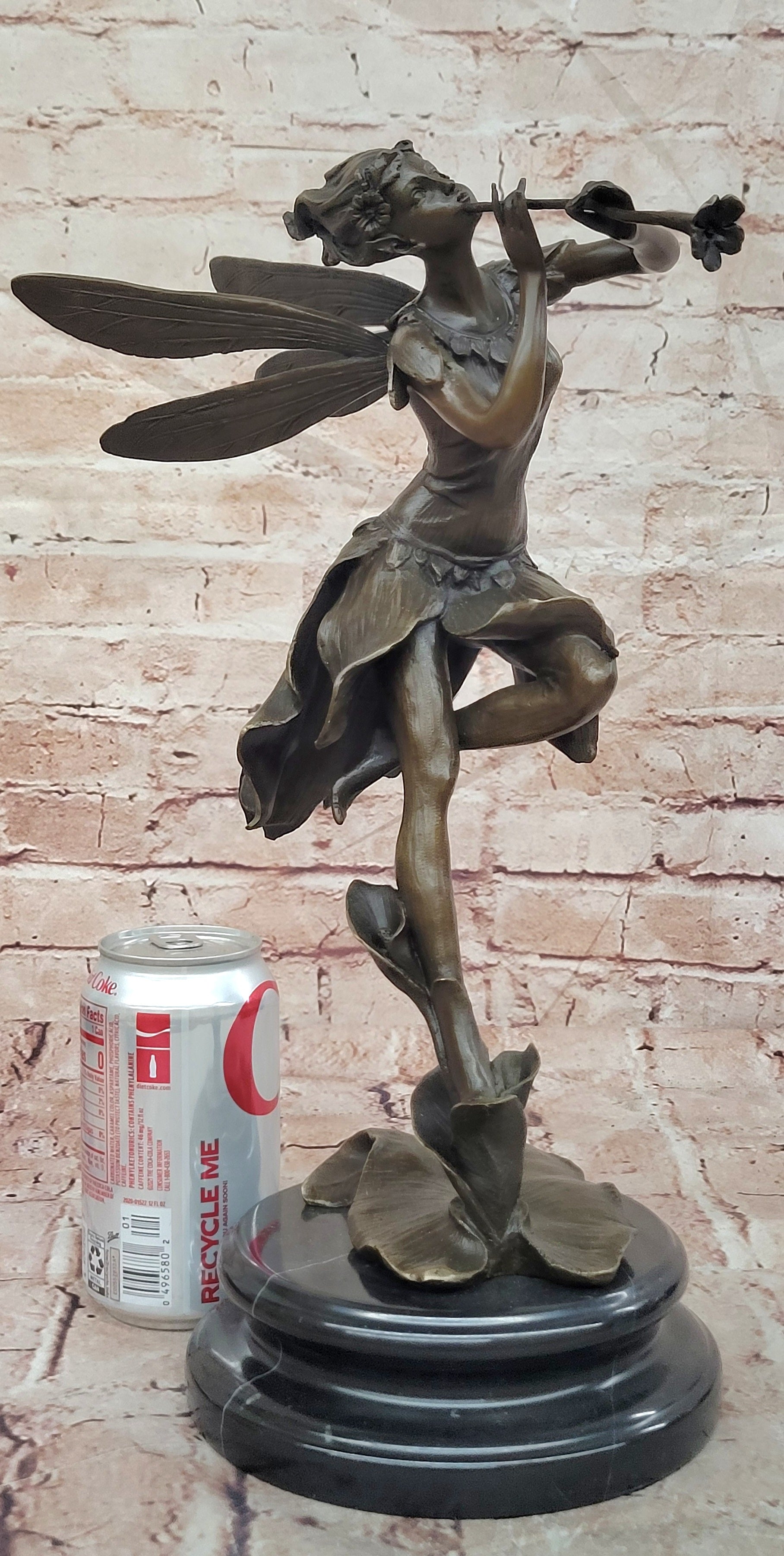 Signed Cesaro Forest Nymph with Flute Hand Made Classic Mythical Bronze Statue