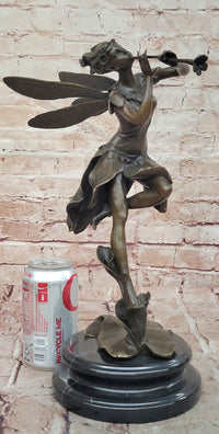 Signed Cesaro Forest Nymph with Flute Hand Made Classic Mythical Bronze Statue