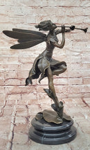 Signed Cesaro Forest Nymph with Flute Hand Made Classic Mythical Bronze Statue