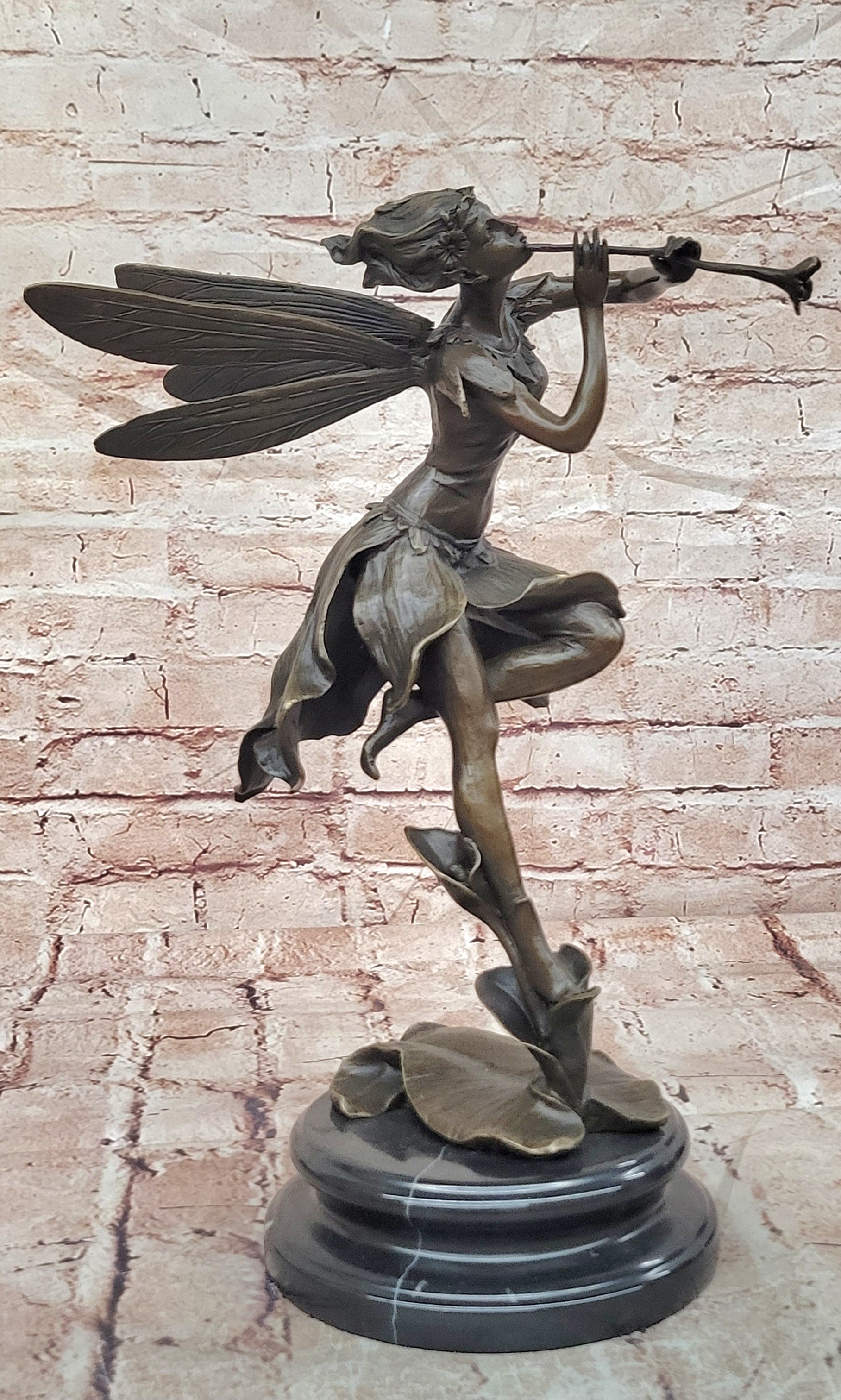 Signed Cesaro Forest Nymph with Flute Hand Made Classic Mythical Bronze Statue