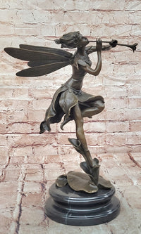 Signed Cesaro Forest Nymph with Flute Hand Made Classic Mythical Bronze Statue