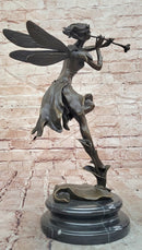 Signed Cesaro Forest Nymph with Flute Hand Made Classic Mythical Bronze Statue