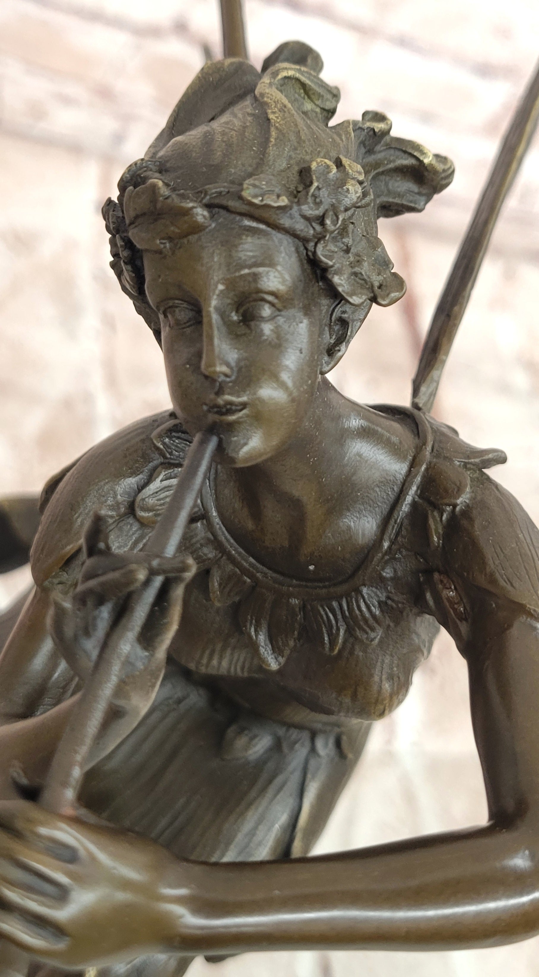 Signed Cesaro Forest Nymph with Flute Hand Made Classic Mythical Bronze Statue