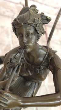 Signed Cesaro Forest Nymph with Flute Hand Made Classic Mythical Bronze Statue