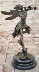 Signed Cesaro Forest Nymph with Flute Hand Made Classic Mythical Bronze Statue