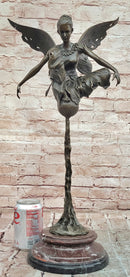 Signed Original Cesaro Bronze Metal Fairy Angel Statue Sculpture Art Deco