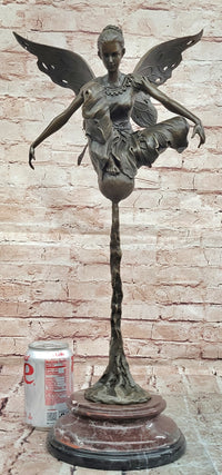 Signed Original Cesaro Bronze Metal Fairy Angel Statue Sculpture Art Deco