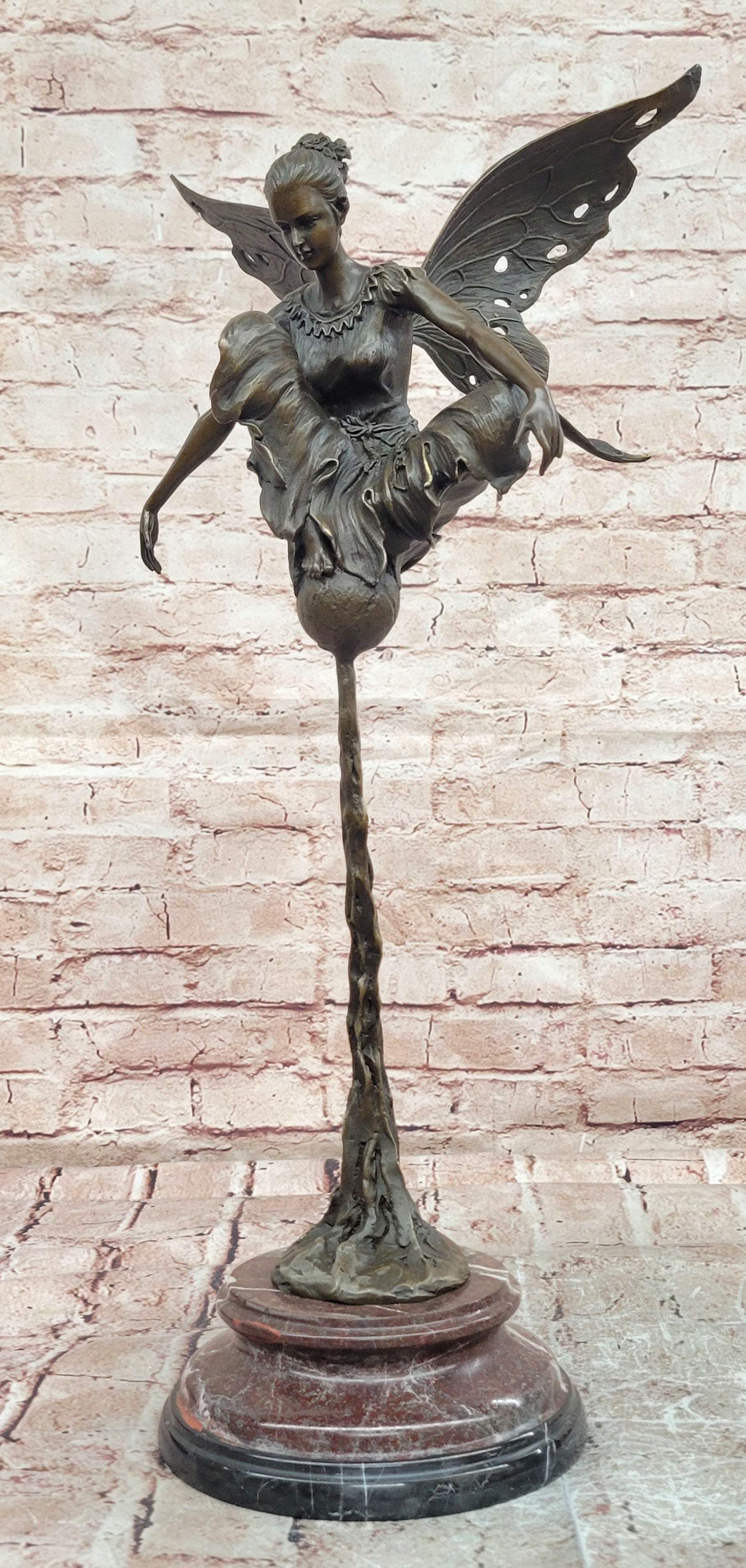 Signed Original Cesaro Bronze Metal Fairy Angel Statue Sculpture Art Deco
