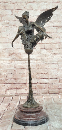 Signed Original Cesaro Bronze Metal Fairy Angel Statue Sculpture Art Deco
