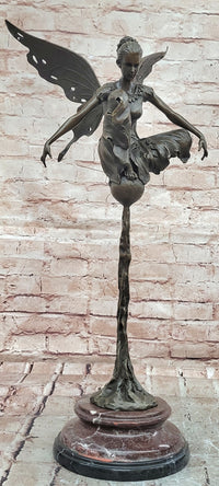 Signed Original Cesaro Bronze Metal Fairy Angel Statue Sculpture Art Deco