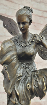 Signed Original Cesaro Bronze Metal Fairy Angel Statue Sculpture Art Deco