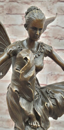 Signed Original Cesaro Bronze Metal Fairy Angel Statue Sculpture Art Deco