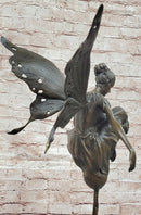 Signed Original Cesaro Bronze Metal Fairy Angel Statue Sculpture Art Deco
