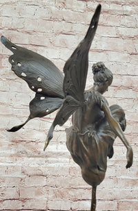 Signed Original Cesaro Bronze Metal Fairy Angel Statue Sculpture Art Deco