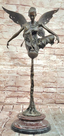 Signed Original Cesaro Bronze Metal Fairy Angel Statue Sculpture Art Deco