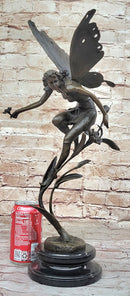 Bronze Fairy Angel Flowers Sculpture Signed 19.5" x 7.5"