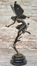 Bronze Fairy Angel Flowers Sculpture Signed 19.5" x 7.5"