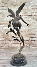 Bronze Fairy Angel Flowers Sculpture Signed 19.5" x 7.5"