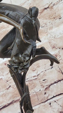 Bronze Fairy Angel Flowers Sculpture Signed 19.5" x 7.5"