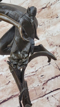 Bronze Fairy Angel Flowers Sculpture Signed 19.5" x 7.5"