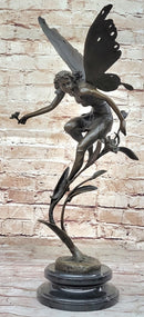 Bronze Fairy Angel Flowers Sculpture Signed 19.5" x 7.5"