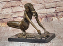 Signed Modern Art Nude Woman Stretches Bronze Sculpture 7.5" x 9"