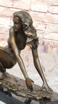 Signed Modern Art Nude Woman Stretches Bronze Sculpture 7.5" x 9"
