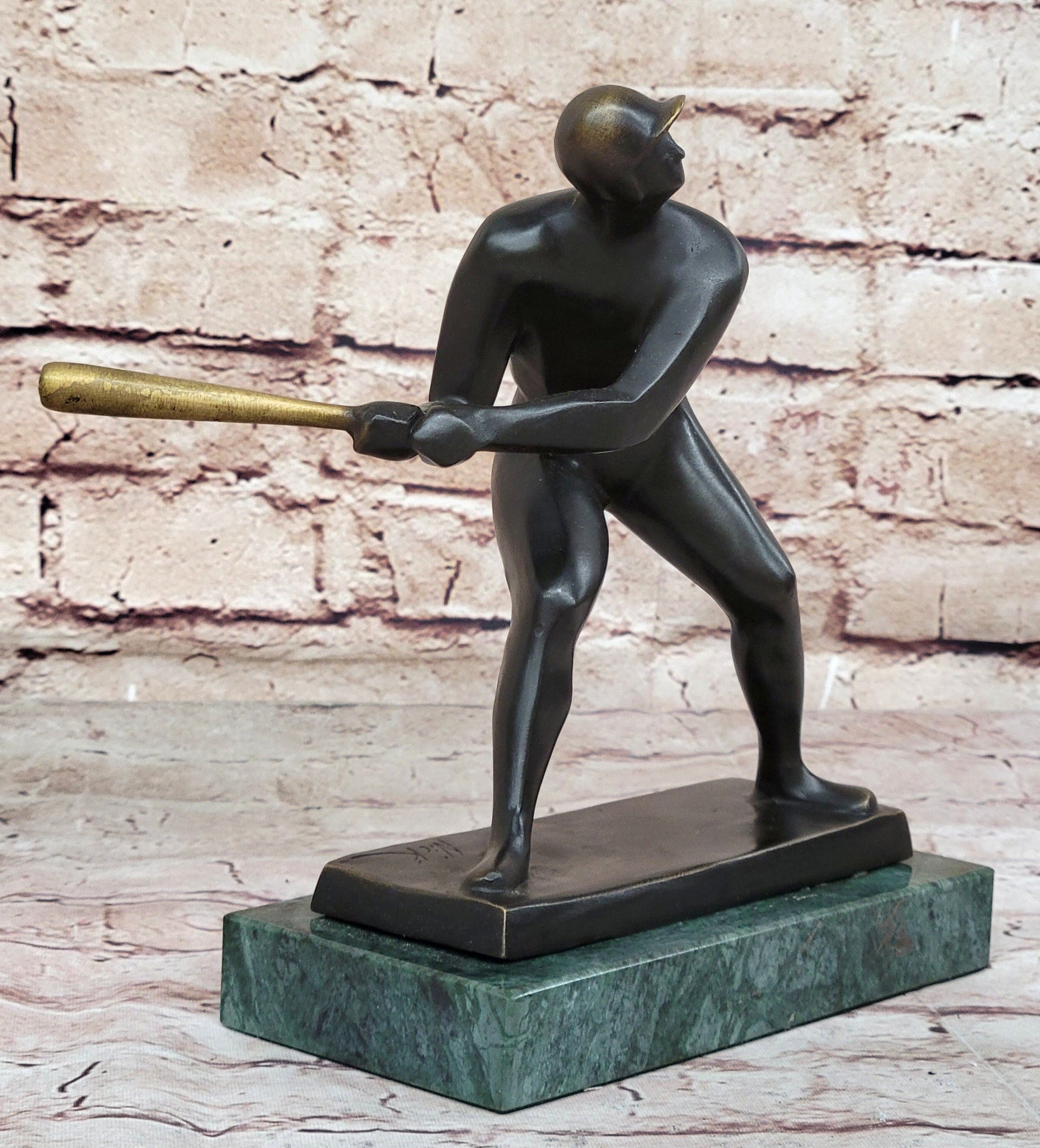 Signed Mario Nick Abstract Mid Century Baseball Player Bronze