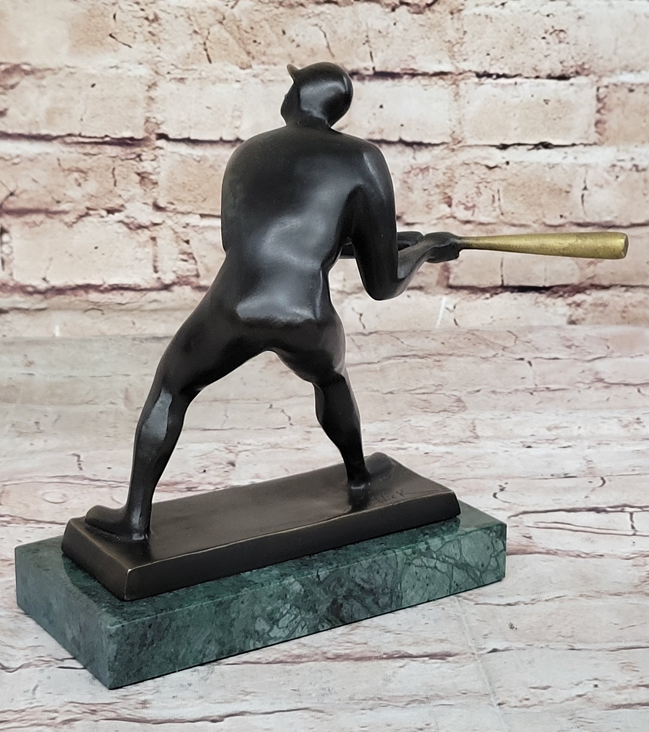 Signed Mario Nick Abstract Mid Century Baseball Player Bronze