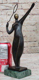 Tennis Badminton Player Serving Bronze Metal Sculpture Signed 10" x 6"