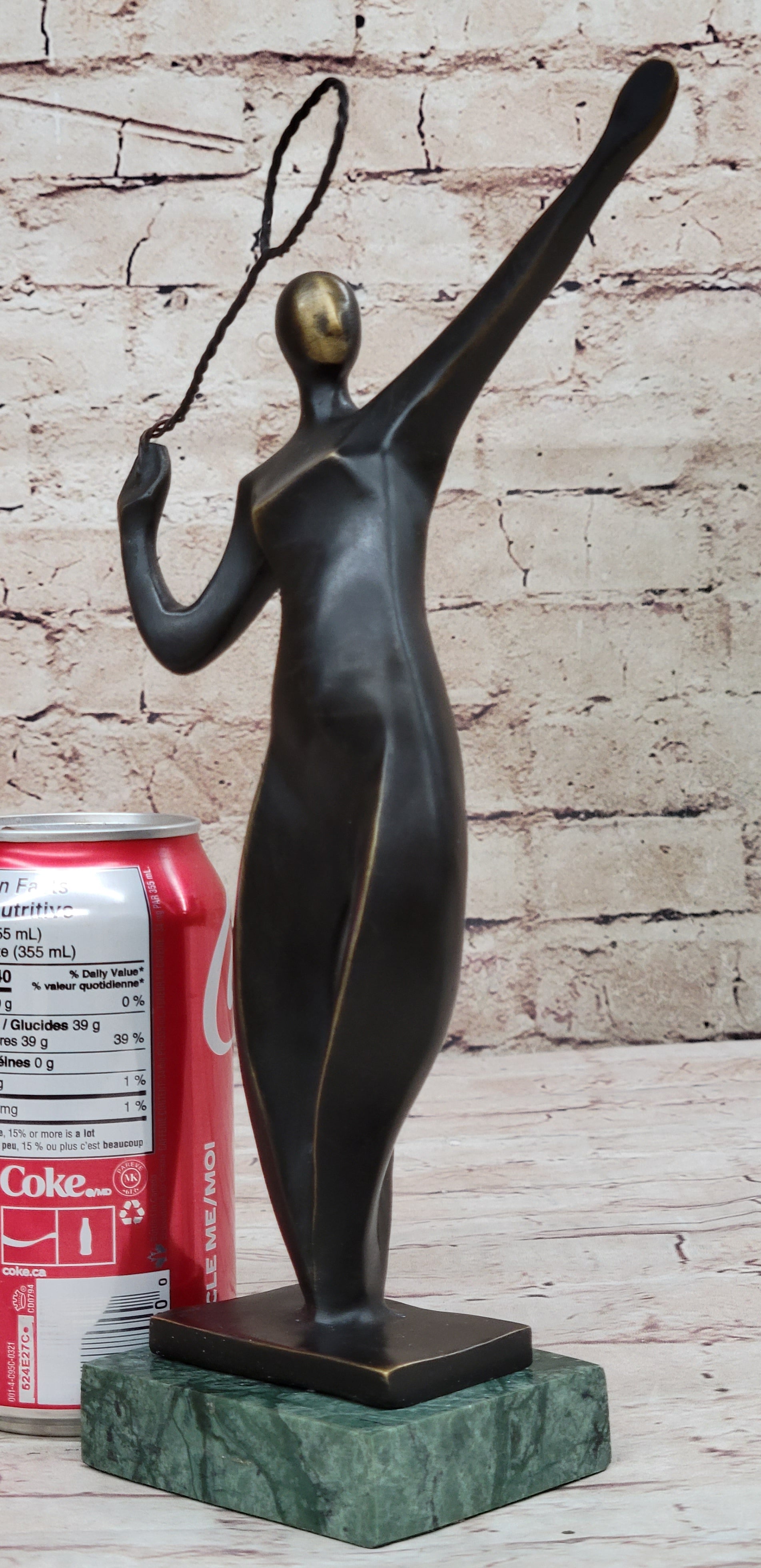 Tennis Badminton Player Serving Bronze Metal Sculpture Signed 10" x 6"