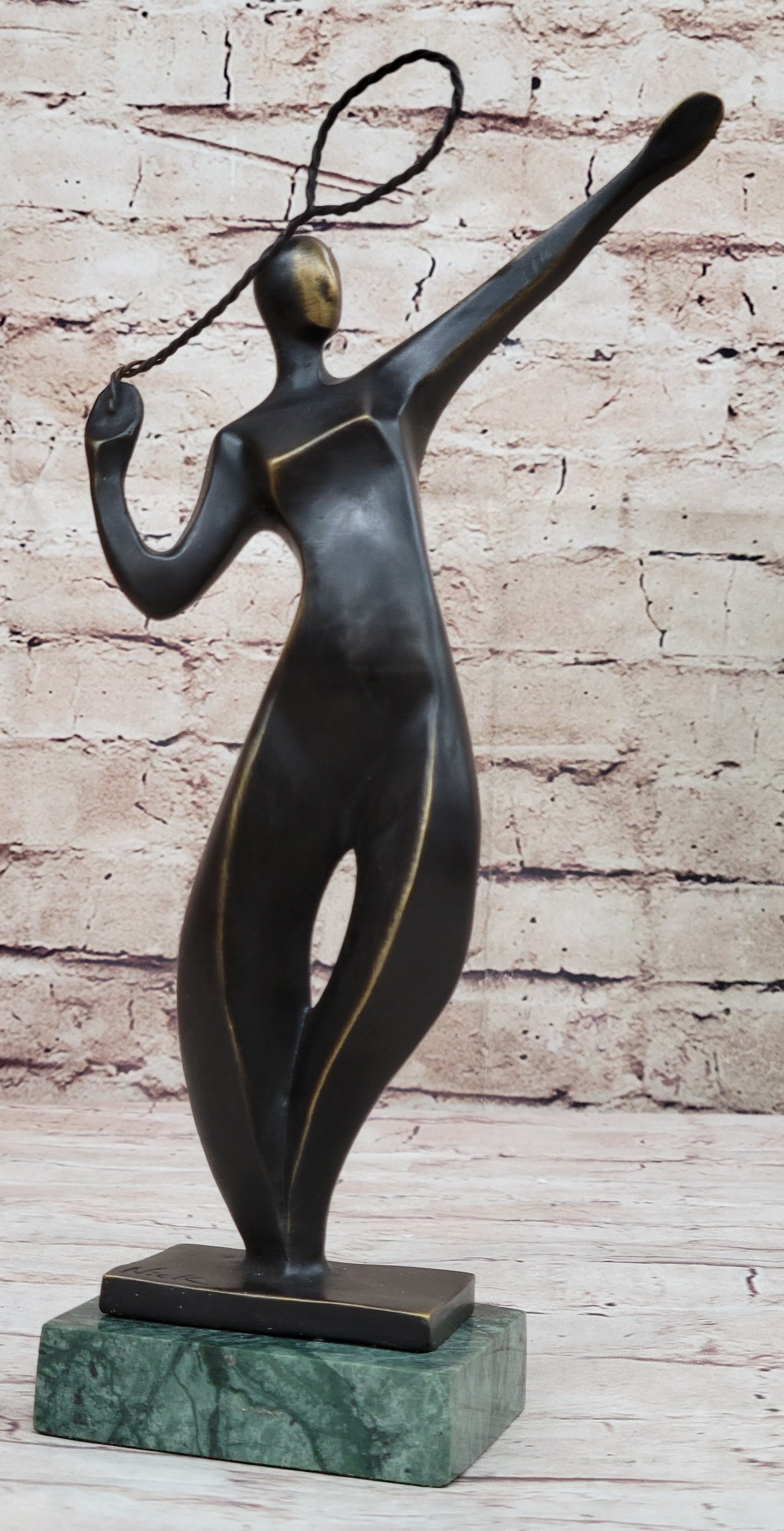Tennis Badminton Player Serving Bronze Metal Sculpture Signed 10" x 6"