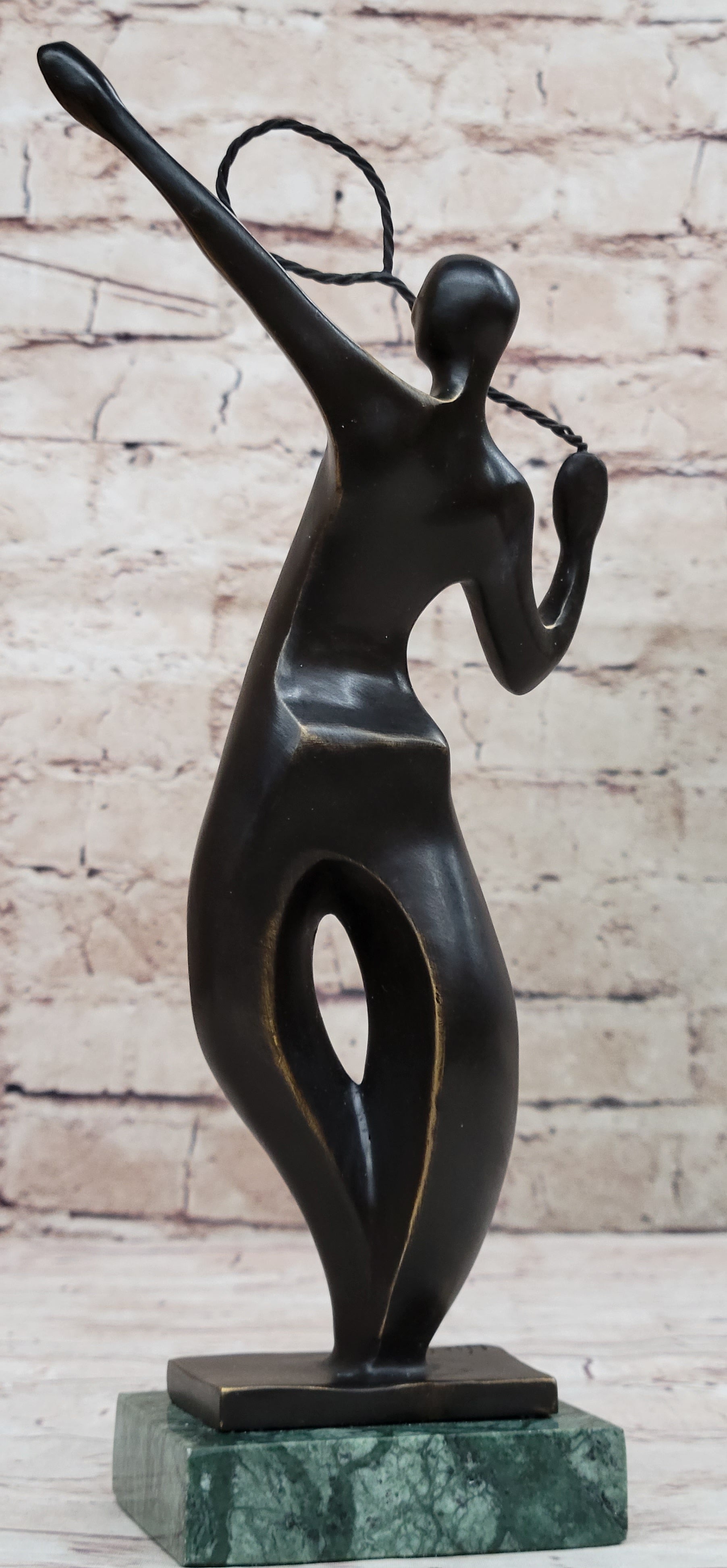 Tennis Badminton Player Serving Bronze Metal Sculpture Signed 10" x 6"