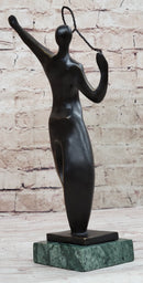 Tennis Badminton Player Serving Bronze Metal Sculpture Signed 10" x 6"