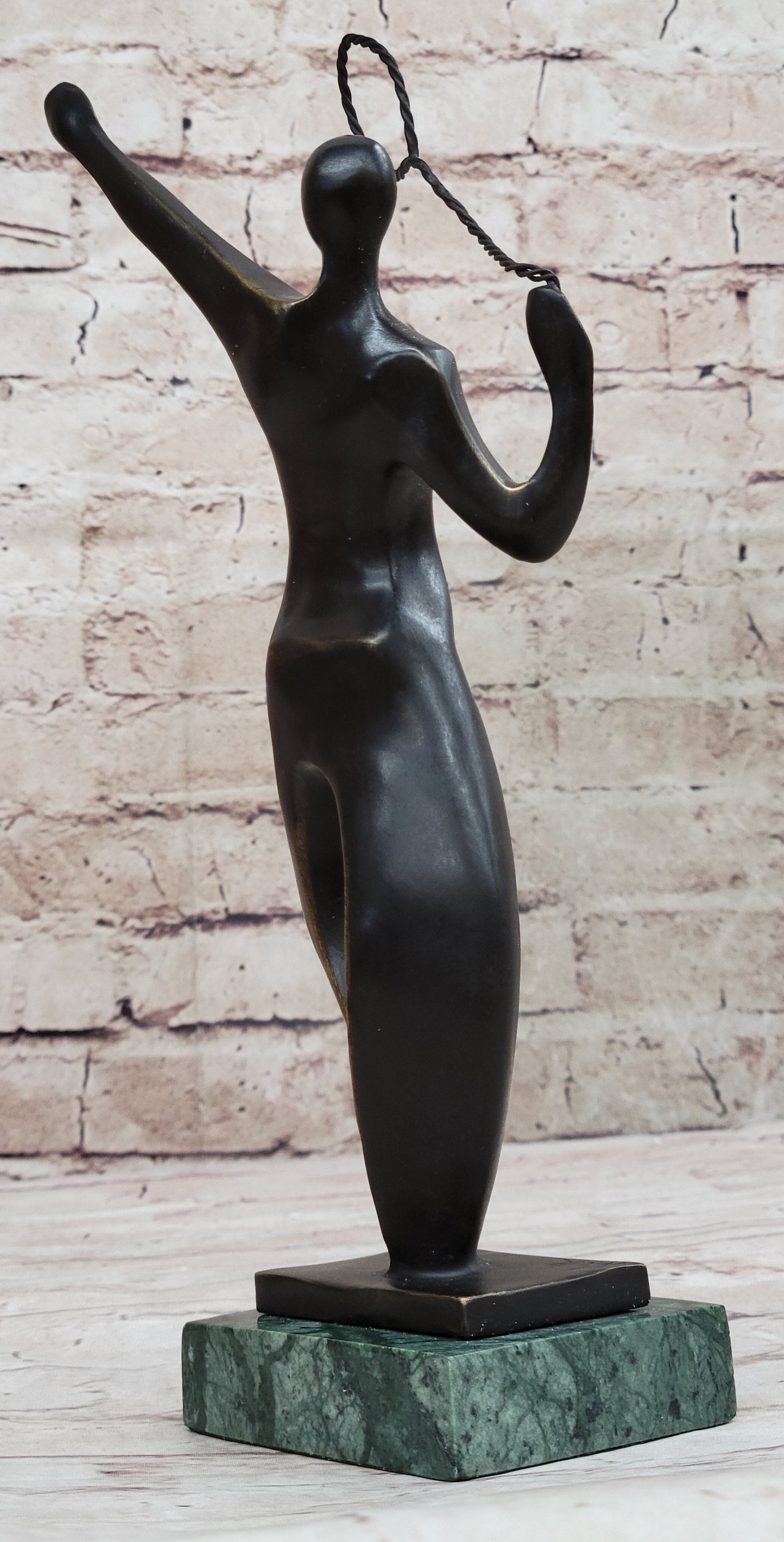Tennis Badminton Player Serving Bronze Metal Sculpture Signed 10" x 6"