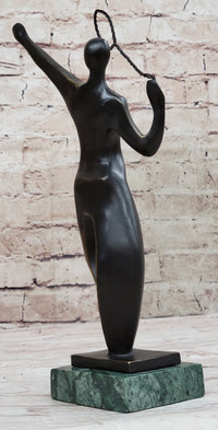 Tennis Badminton Player Serving Bronze Metal Sculpture Signed 10" x 6"