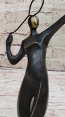 Tennis Badminton Player Serving Bronze Metal Sculpture Signed 10" x 6"