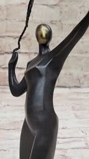 Tennis Badminton Player Serving Bronze Metal Sculpture Signed 10" x 6"