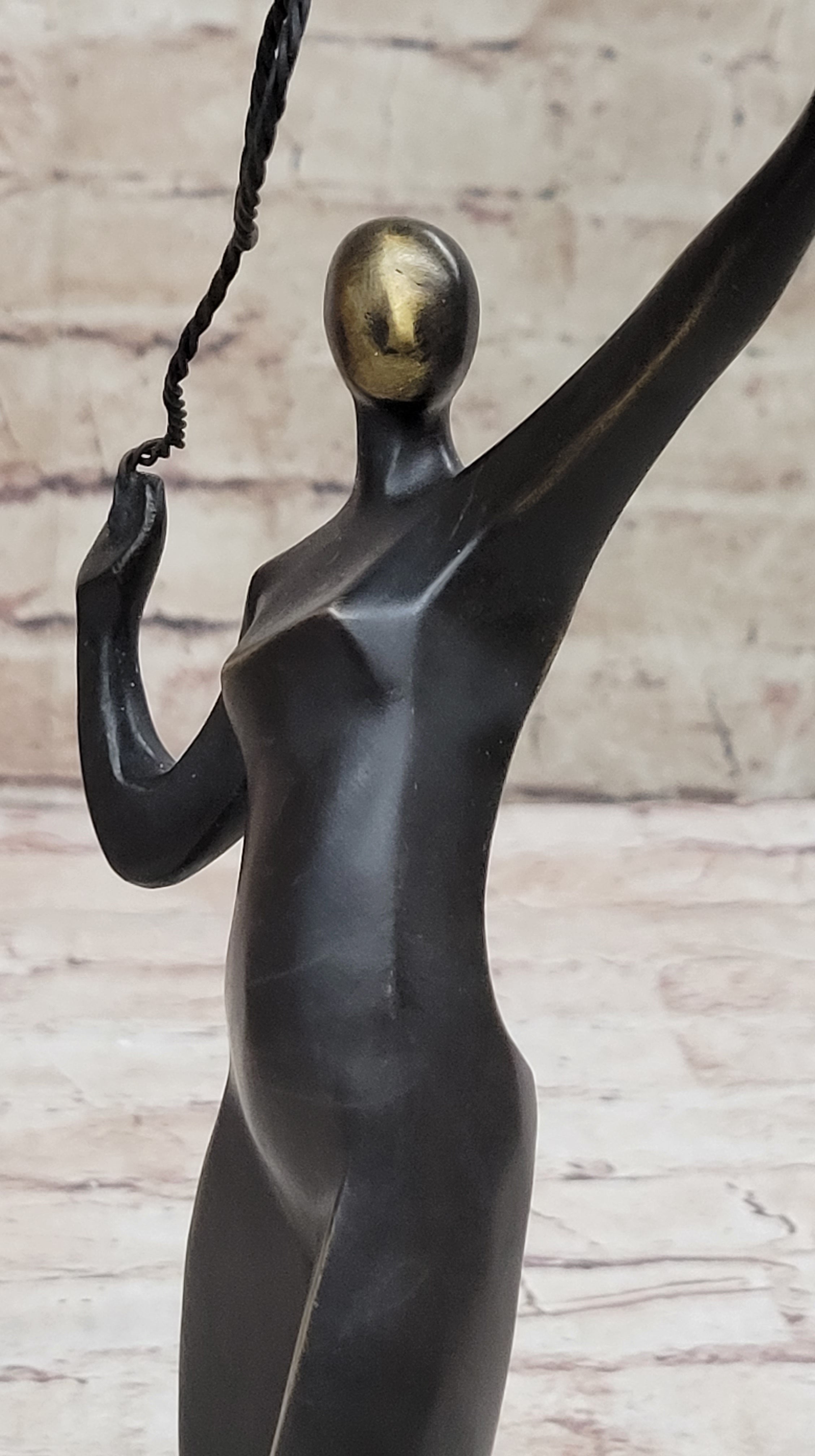 Tennis Badminton Player Serving Bronze Metal Sculpture Signed 10" x 6"