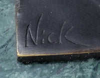 Tennis Badminton Player Serving Bronze Metal Sculpture Signed 10" x 6"