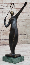 Tennis Badminton Player Serving Bronze Metal Sculpture Signed 10" x 6"