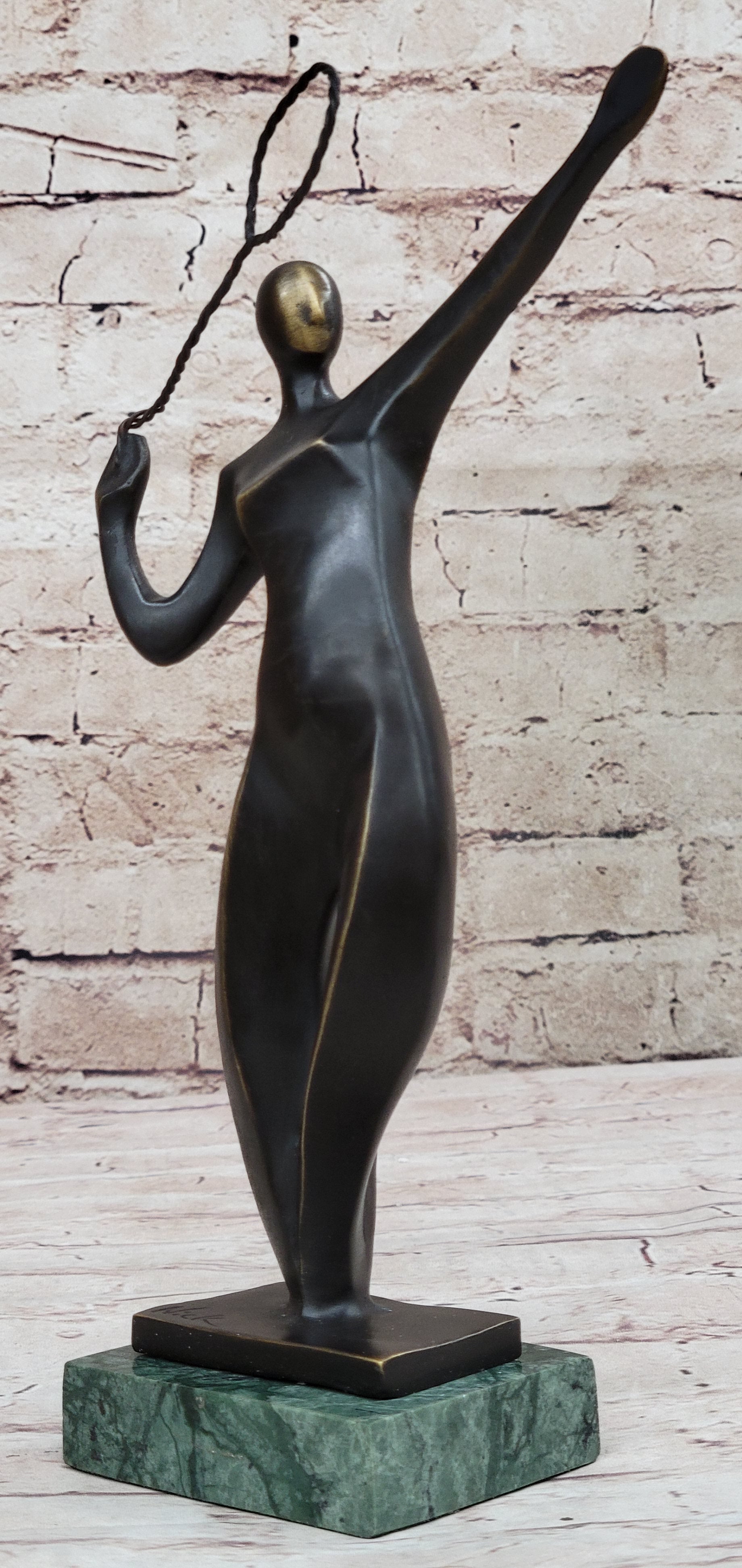 Tennis Badminton Player Serving Bronze Metal Sculpture Signed 10" x 6"