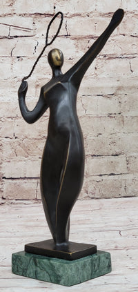 Tennis Badminton Player Serving Bronze Metal Sculpture Signed 10" x 6"