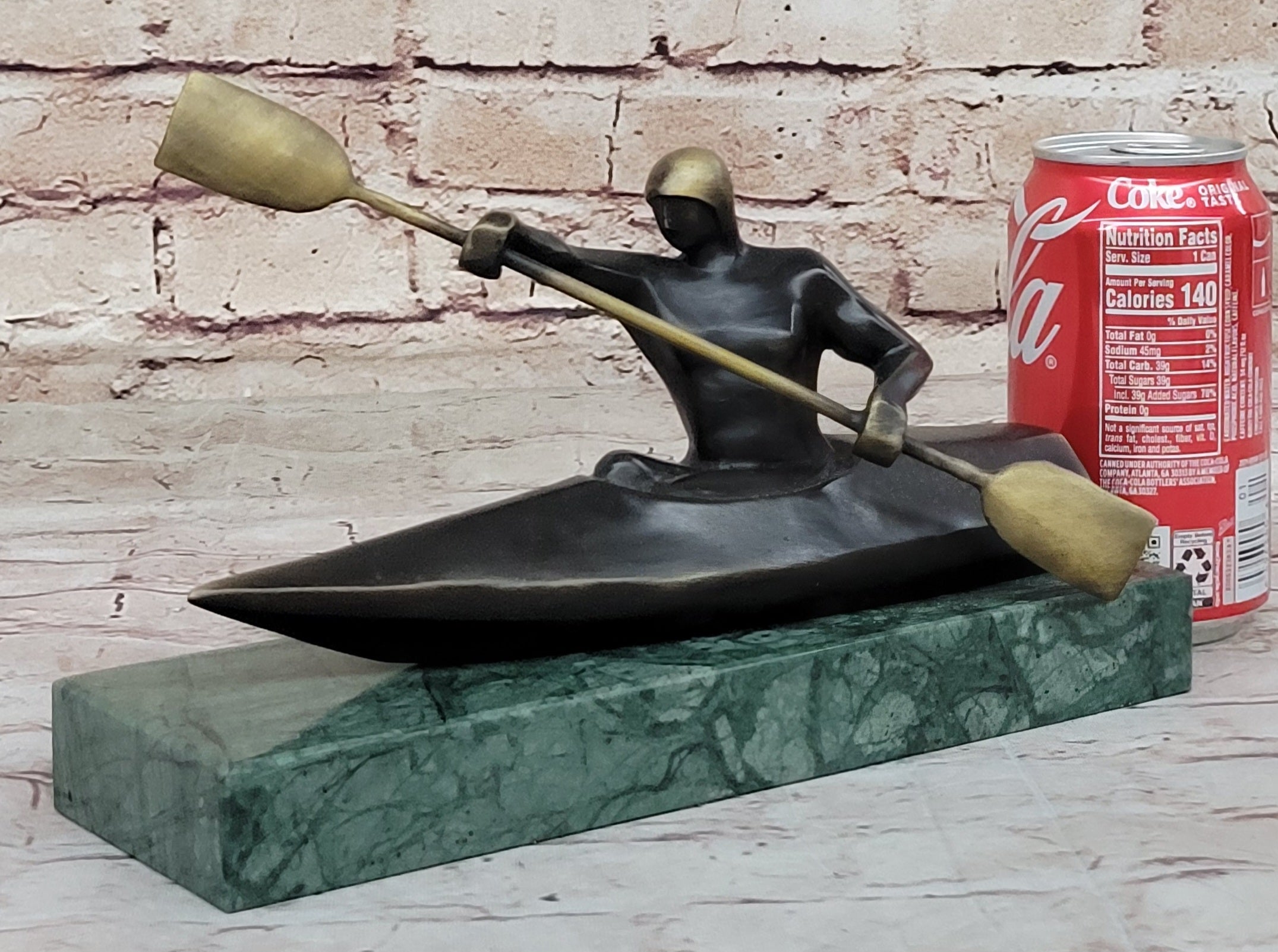 Canoeing Trophy Bronze Sculpture by Mario Nick on Green Marble Base