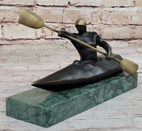 Canoeing Trophy Bronze Sculpture by Mario Nick on Green Marble Base