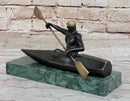 Canoeing Trophy Bronze Sculpture by Mario Nick on Green Marble Base